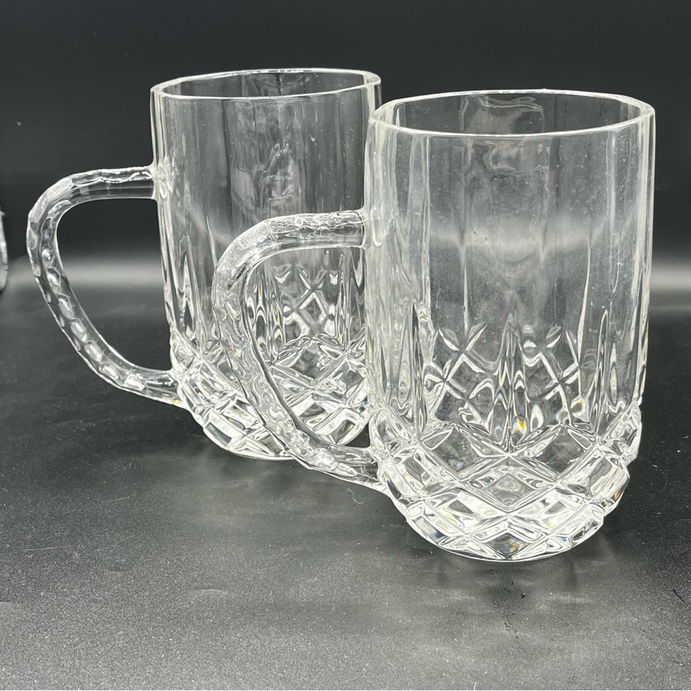 2 Cristal D'Arques Longchamp Diamax, Heavy Crystal Handled Beer Mugs - Picture 3 of 12